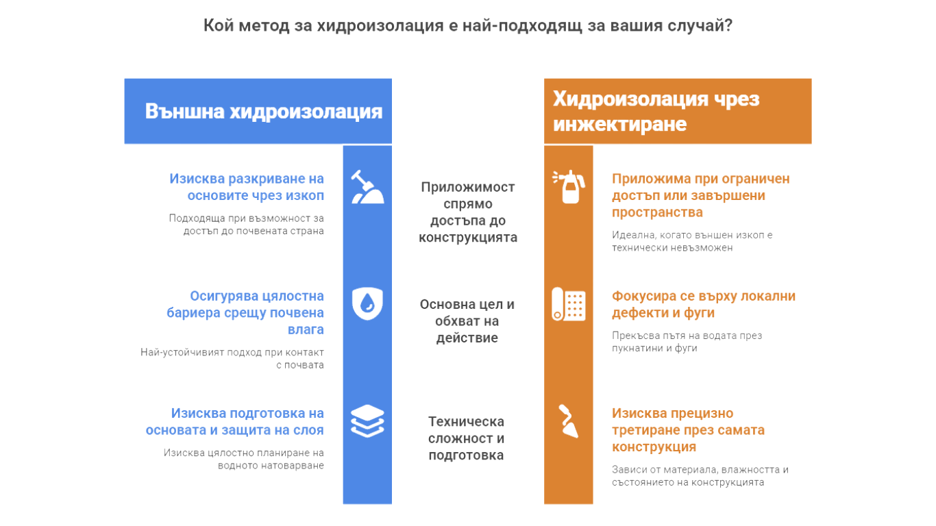 Влага по стените на сутерена: какво означават петната и солите (ефлоресценции) 2 Кой метод за хидроизолация е най-подходящ за вашия случай