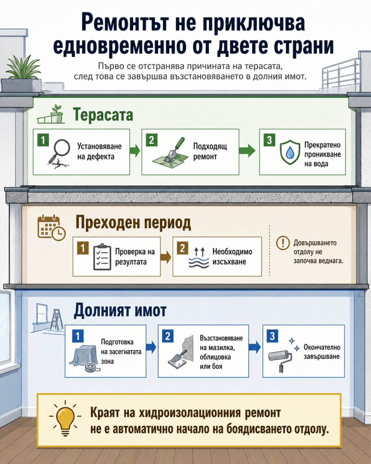 Теч от тераса към съседа отдолу: причини, отговорност и трайно решение 2 Теч от тераса към съседа отдолу: причини, отговорност и трайно решение, Хидростоп